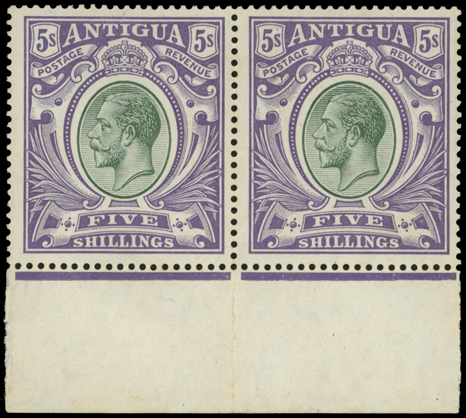 1913 5s KGV lower marginal pair, (selvedge...