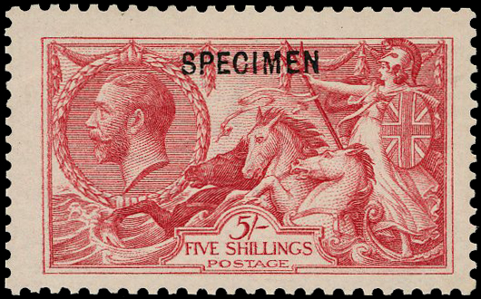 Great Britain 1913 5s Pale rose carmine overprinted
