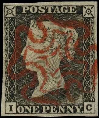 1840 1d black Plate 1a, worn state (IC),...