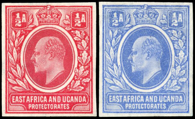 East Africa & Uganda SG 1 colour trials in red and ultramarine