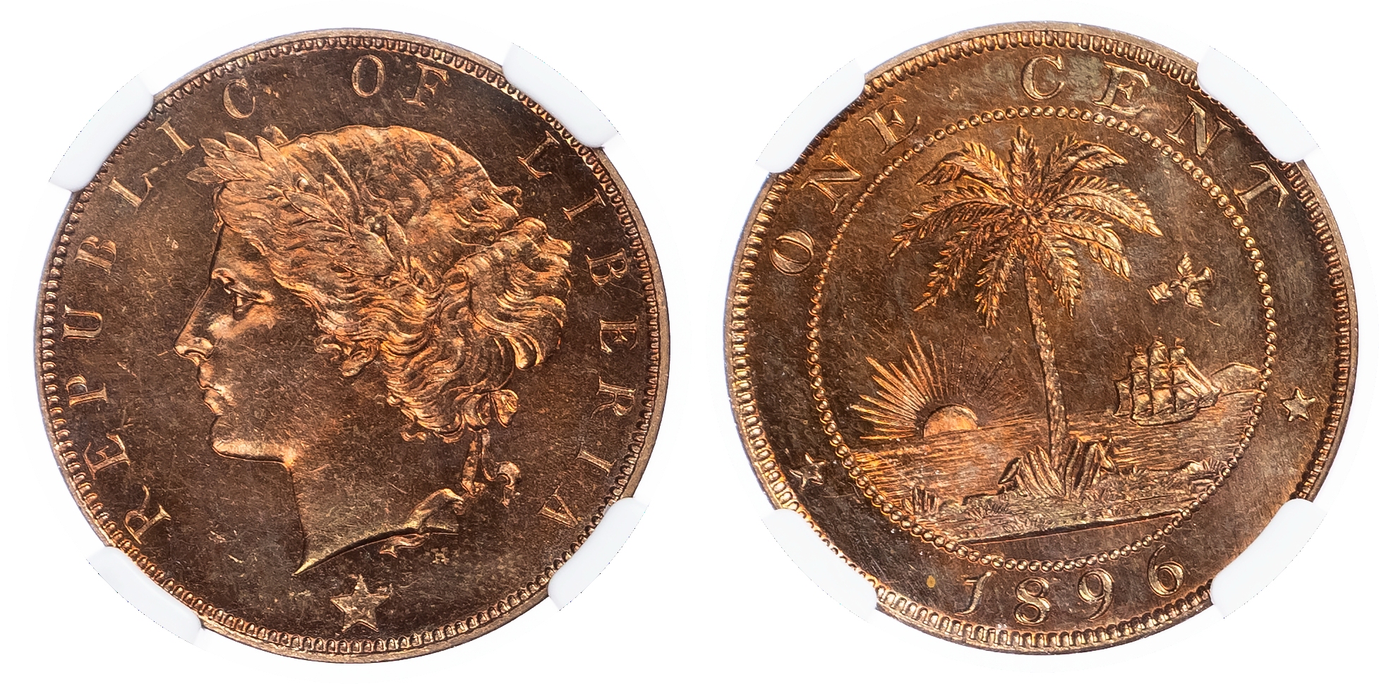 Liberia Republic. Copper 1 Cent. 1896H.