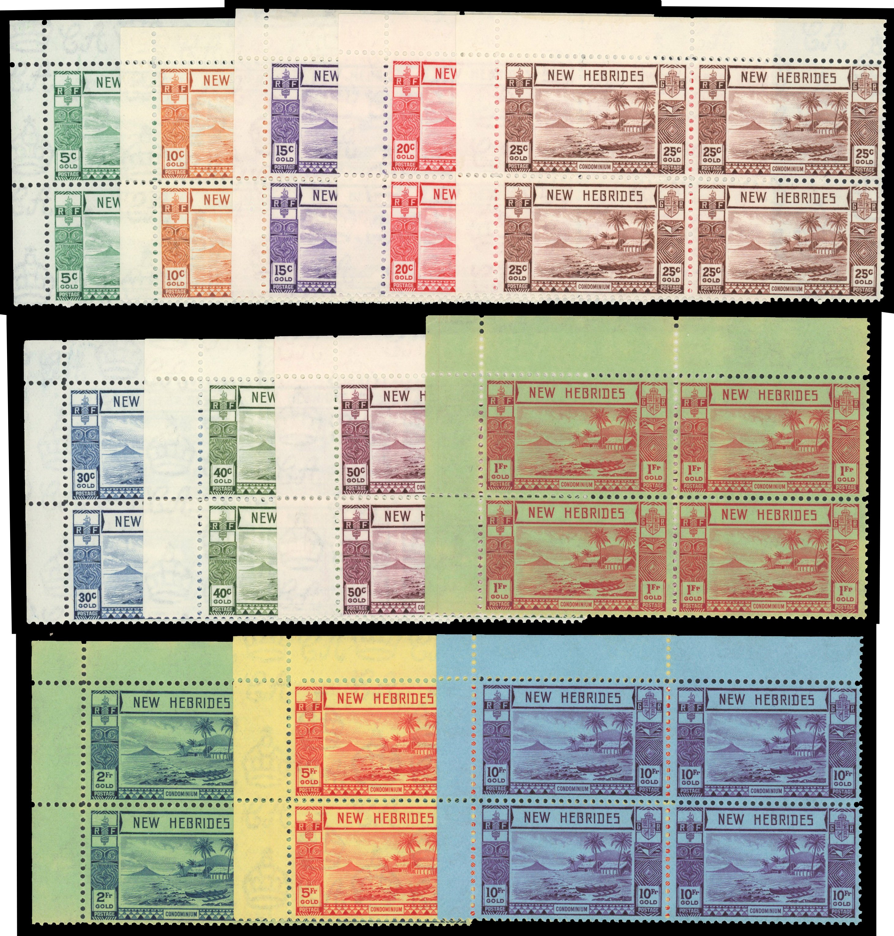 New Hebrides SG 52-63 blocks mint