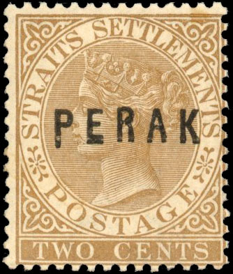 Malaya - Perak 1882-83 2c brown, opt double, SG 10a