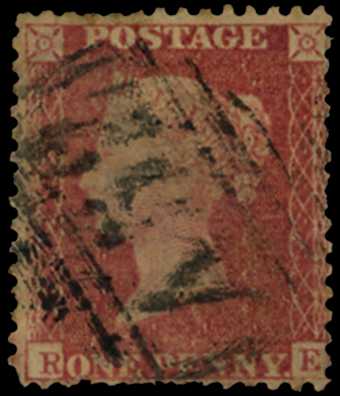 1858-60 Great Britain 1d rose-red (RE), used...