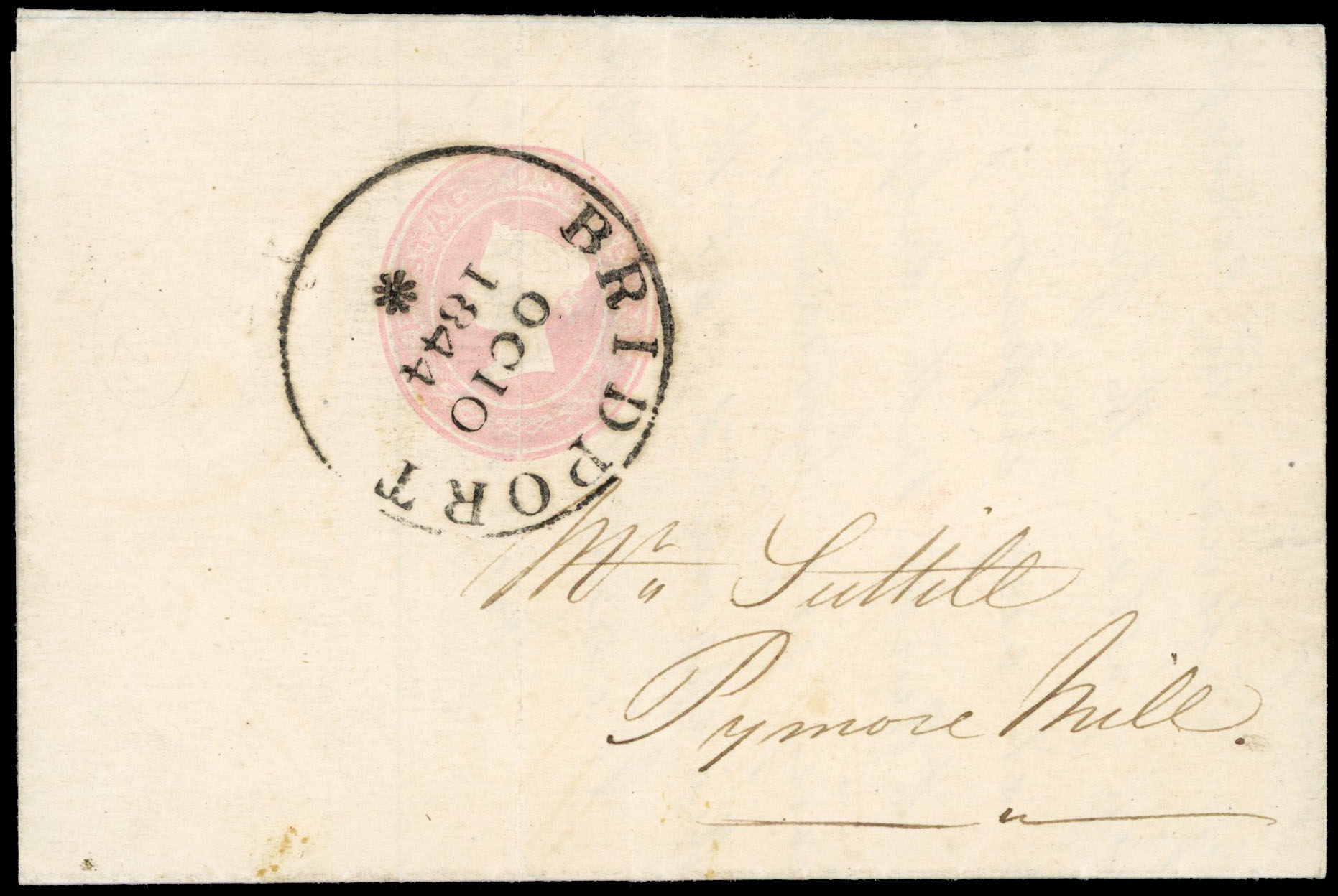 1841 1d Pink Lettersheet Bridport 'Skeleton' datestamp
