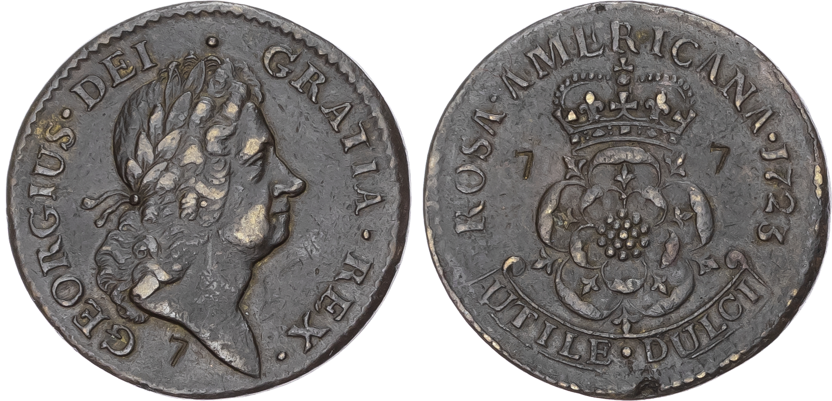 William Wood coinage, Rosa Americana coinage, Penny, 1723.