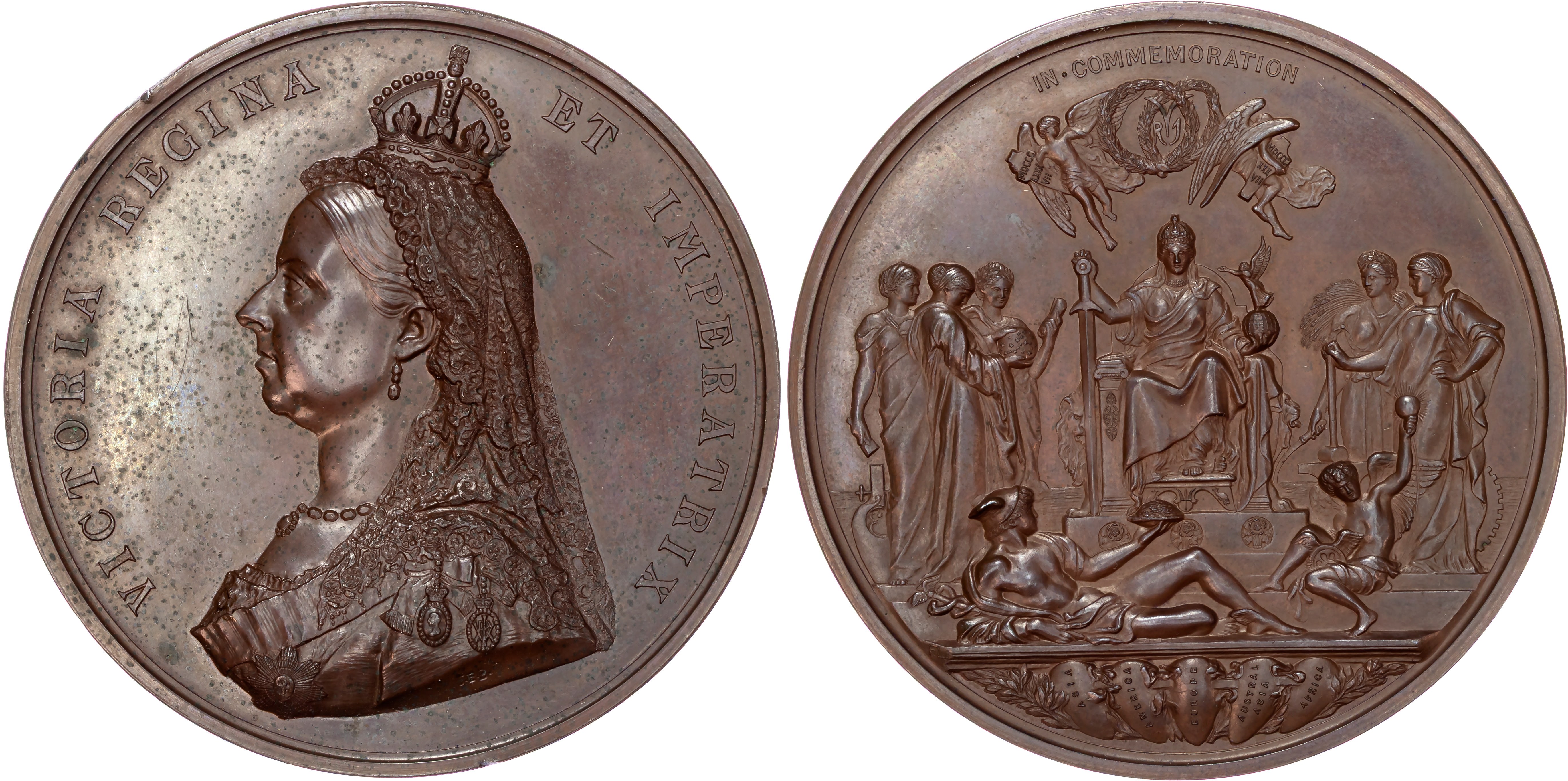 Victoria 1837-1901, Golden Jubilee, AE medal 1887 (77.3 mm/220.24gm). by J. Boehm and F. Leighton.