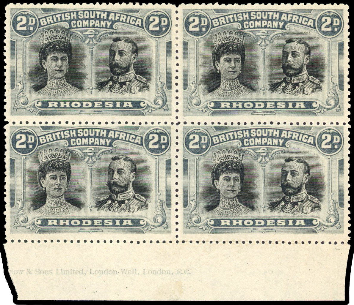 RSC E 2d black and grey-black block of four with large part imprint, mint