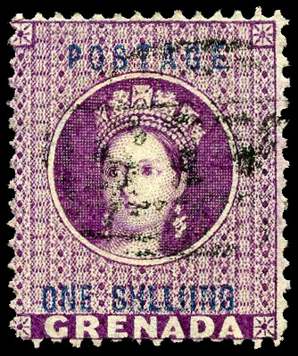 1875 surcharge ‘POSTAGE/ONE SHILLING' deep mauve showing ‘SHLLIING’ error, lightly used