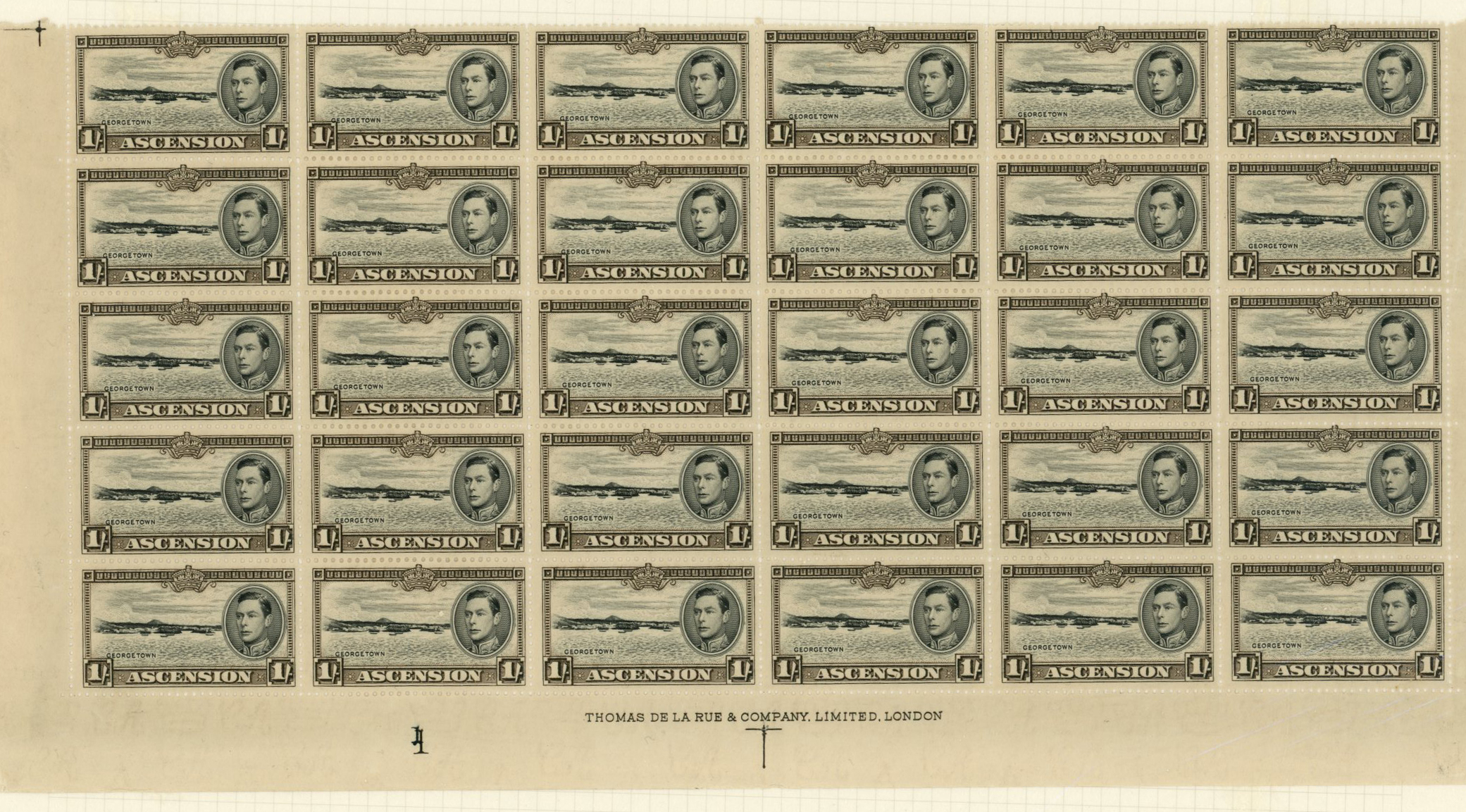 1938 1/- black and sepia, perf 13½....