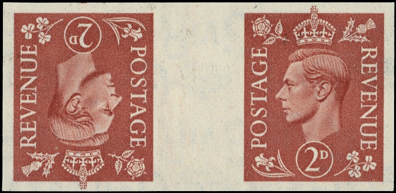 Great Britain 1950-52 2d imperforate horizontal tête-bêche gutter pair...