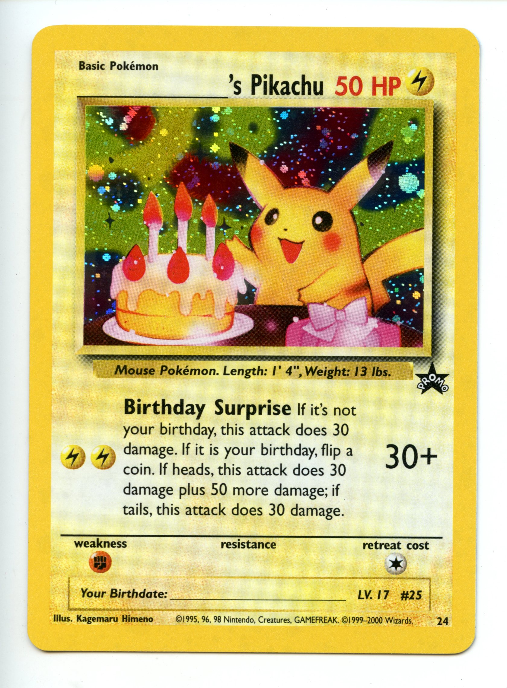 Pokemon TCG  - _____'s Pikachu (Birthday Pikachu) HOLO - Black Star Promo - Near Mint