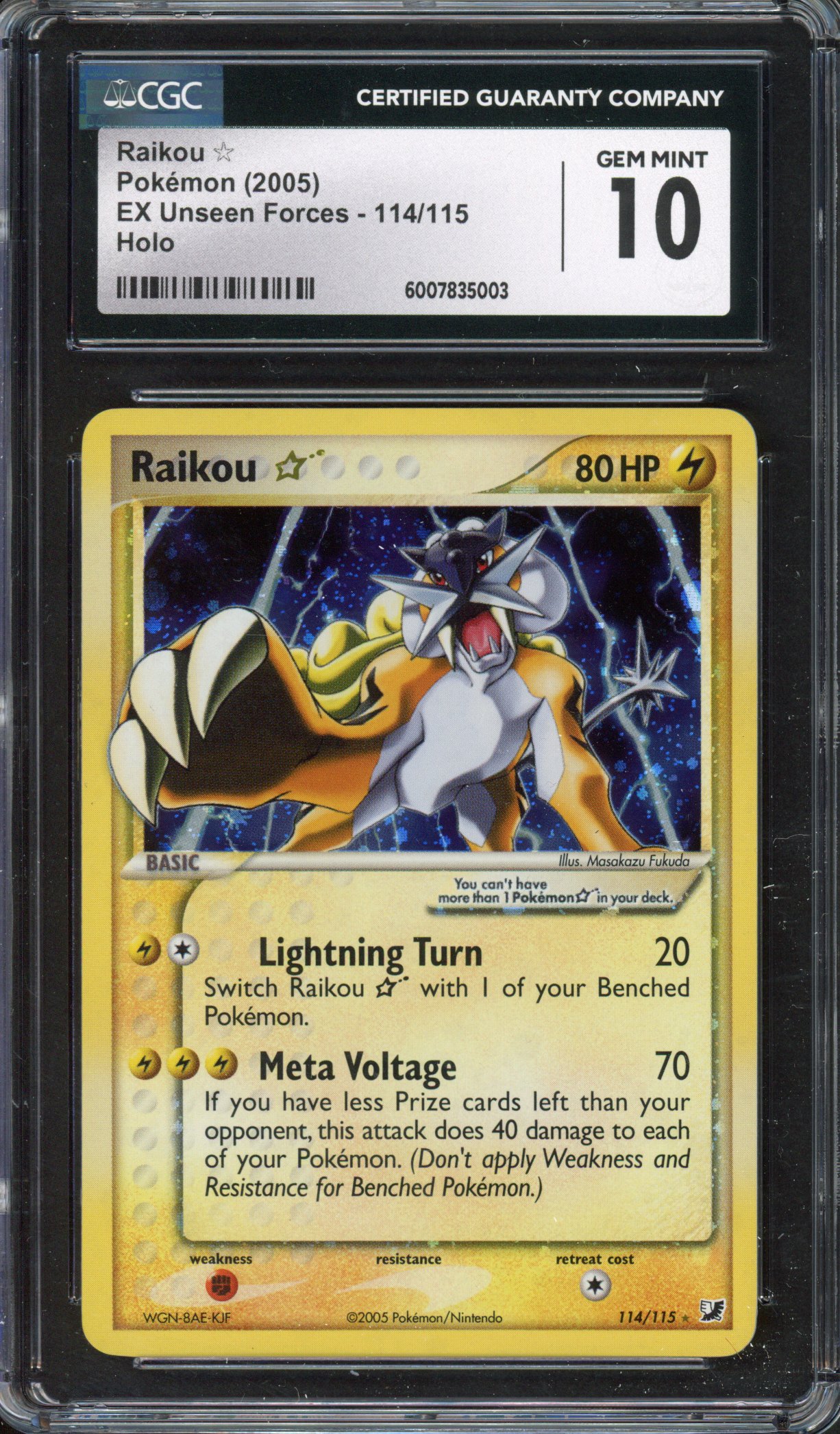 CGC 10 Raikou ☆ Gold Star - EX Unseen Forces 2005 - 114/115