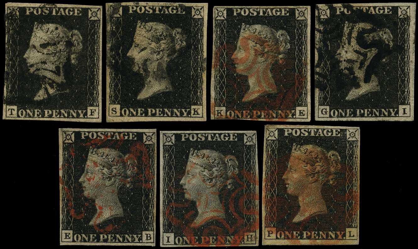 1840 1d black Plate 9 group, up to four...