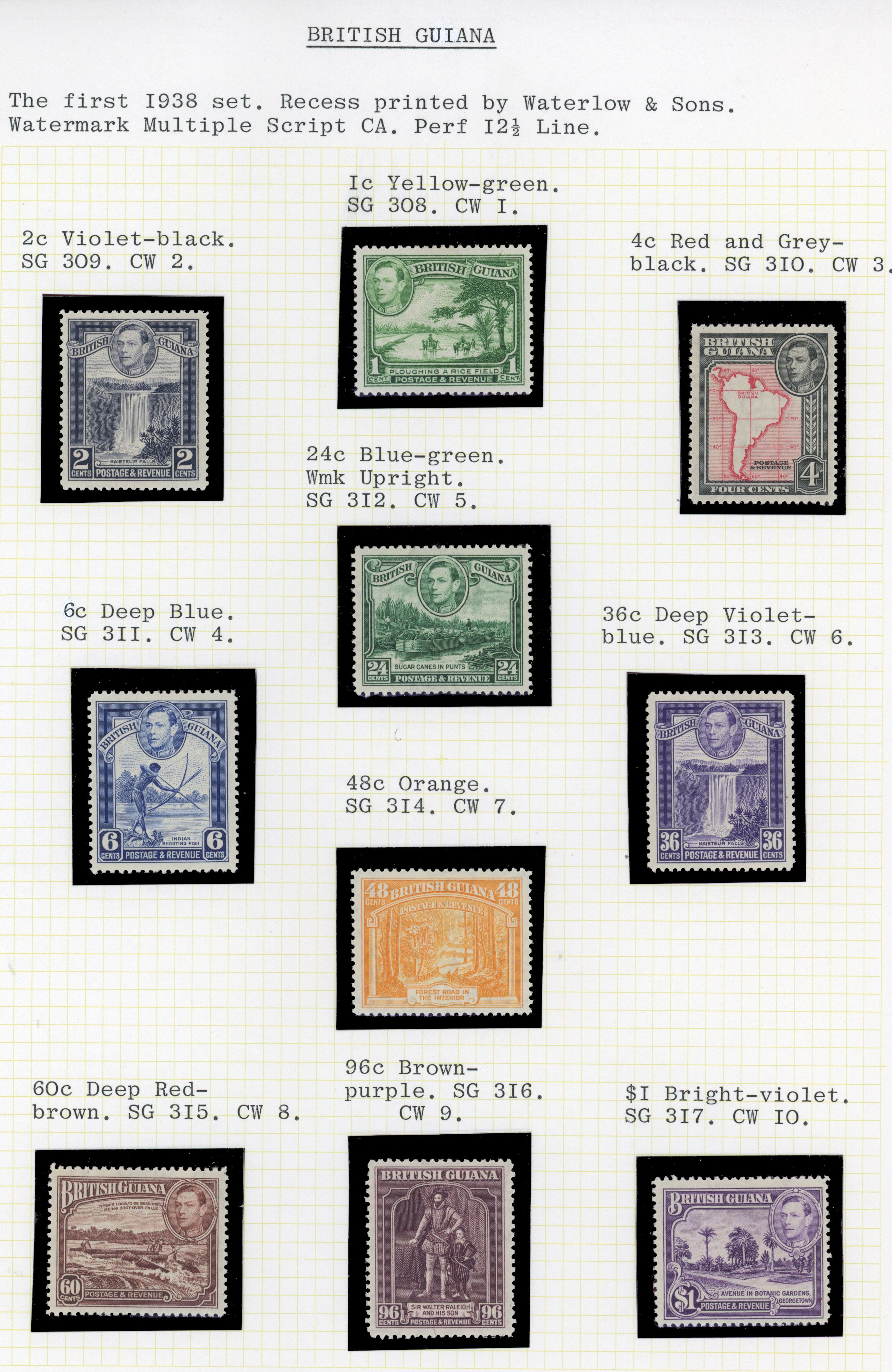 British Guiana SG 308-319b printings collection mint