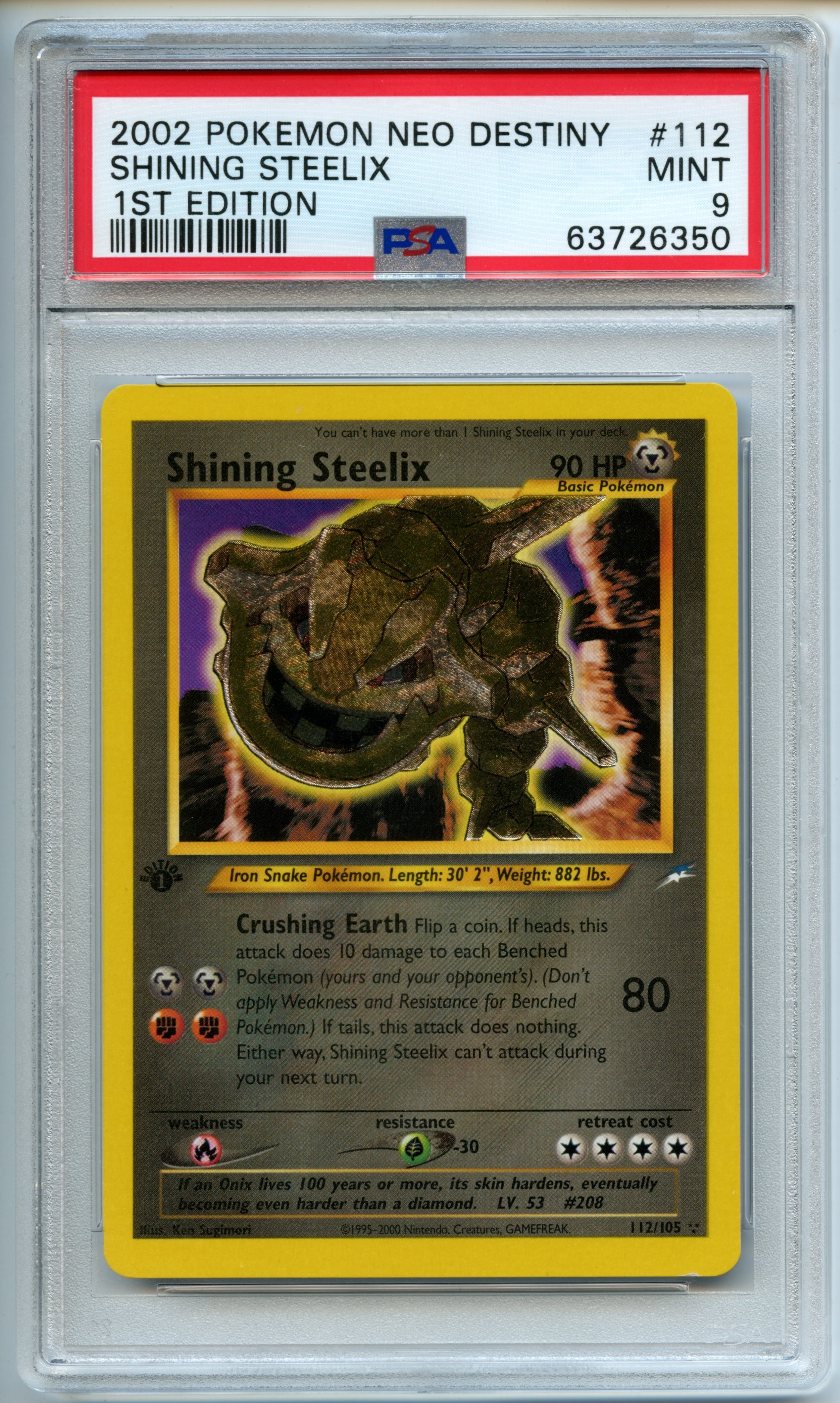 Pokemon TCG  - Shining Steelix  1st Edition - Neo Destiny - PSA 9 