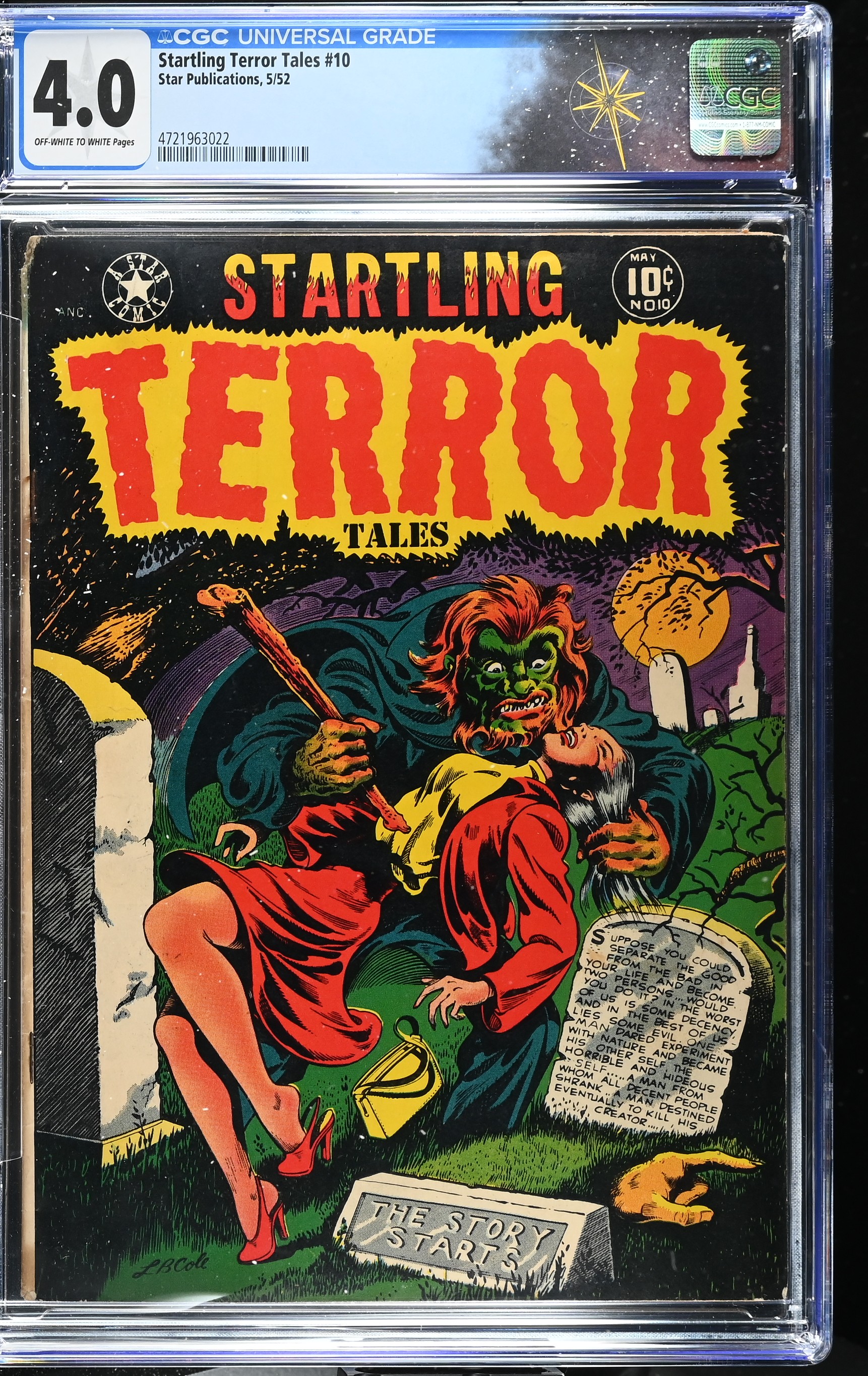 Startling Terror Tales #10 CGC 4.0 1st Issue Dr Jekyll Cover by L. B. Cole (Star Publications, 1952) Off-White to White Pages