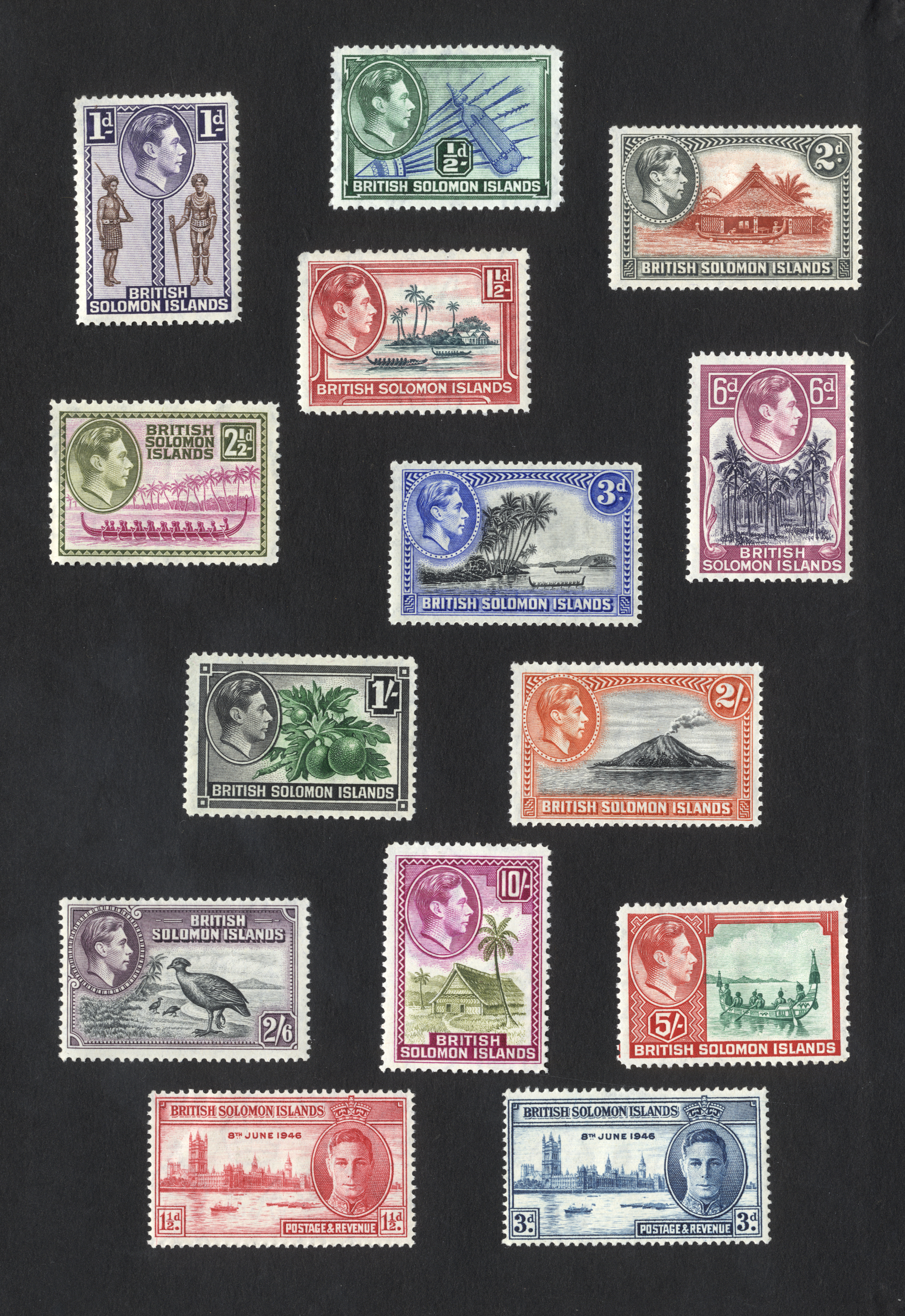 1947 Paris UPU Congress red presentation book with the current definitives (no 4½d) and Victory...