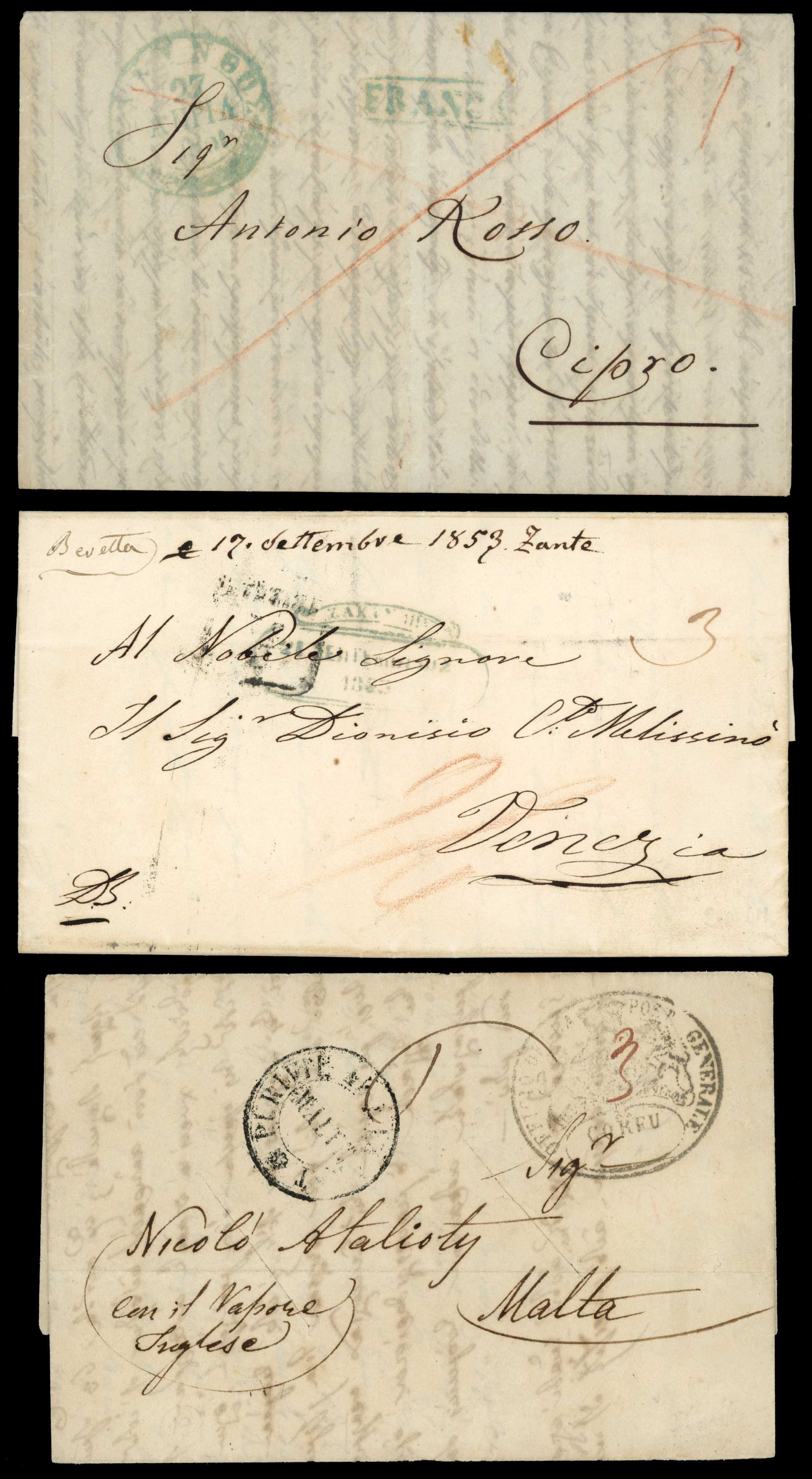 Ionian Islands 1841-61 group three entires