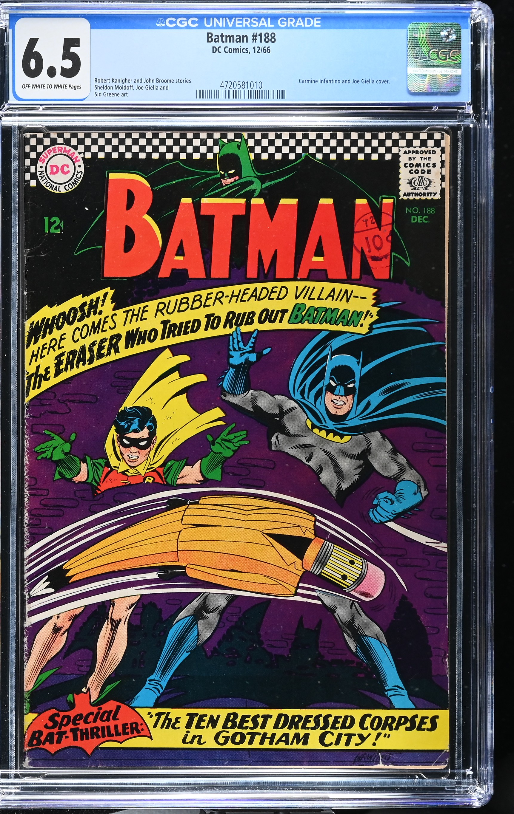 Batman #188 CGC 6.5 1st Appearance of The Eraser (DC Comics, 1966) Off-White to White Pages