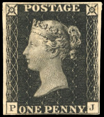 1840 1d black, plate 1B (PJ) showing retouched check letters, close to large margins, full original gum