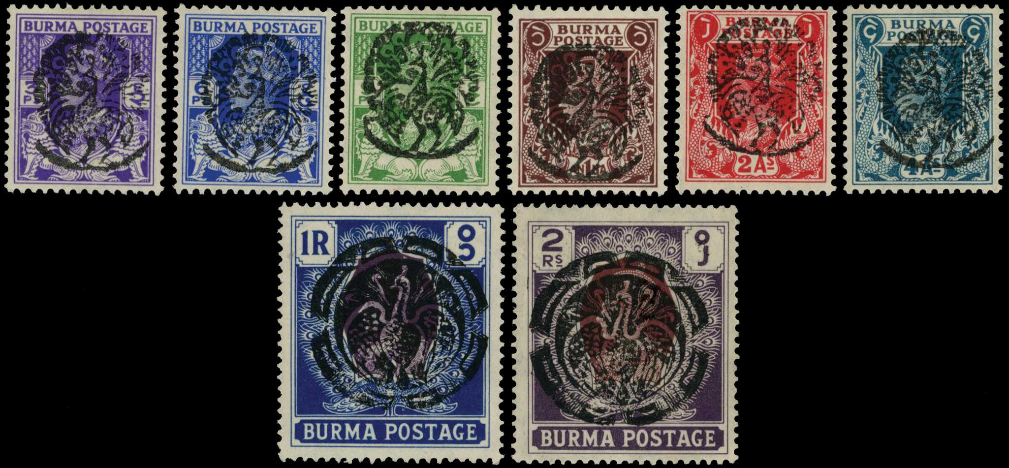 1942 KGVI set of eight to 2r brown and purple...
