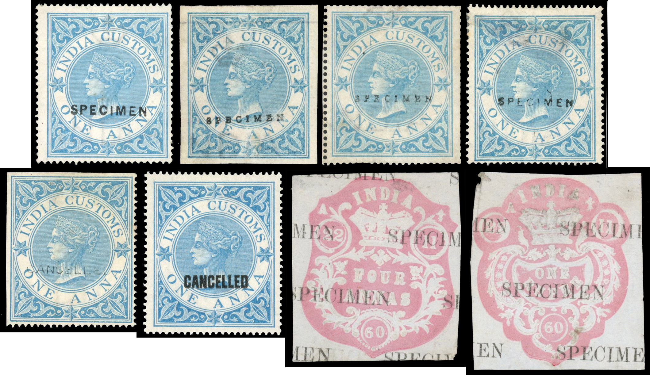 India Customs 1865 1a Specimen group