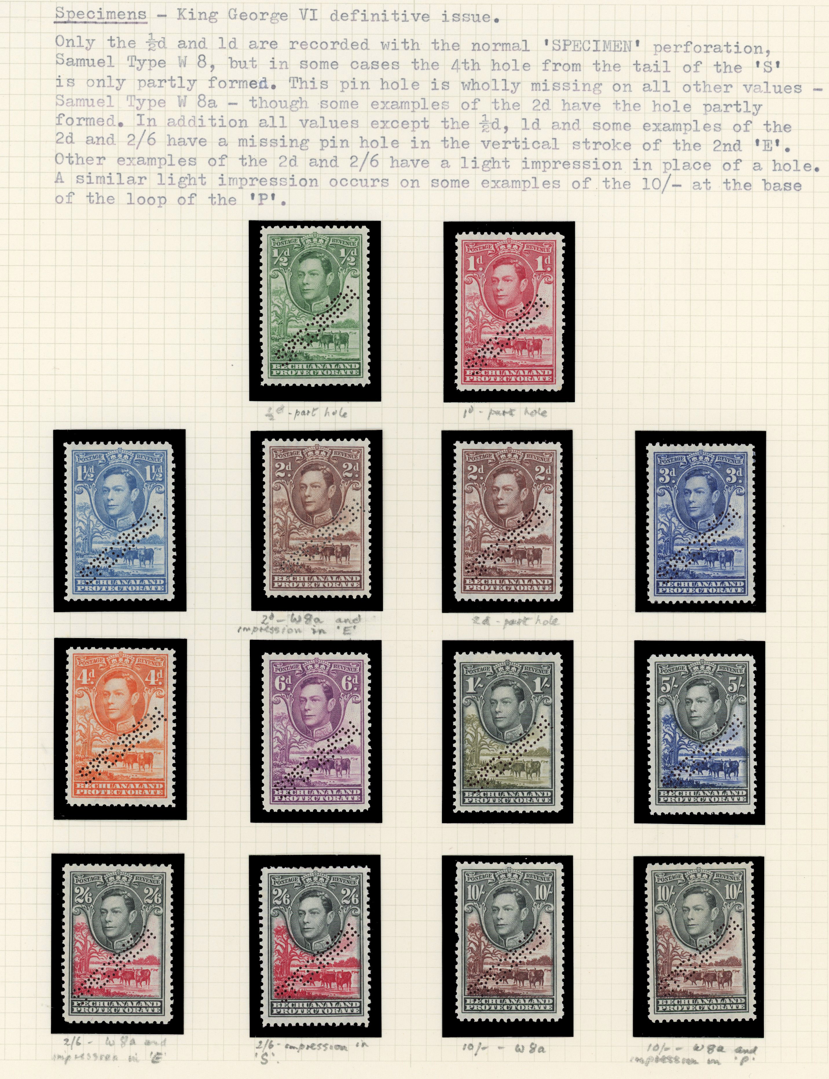 Bechuanaland SG 118s-128s Specimens