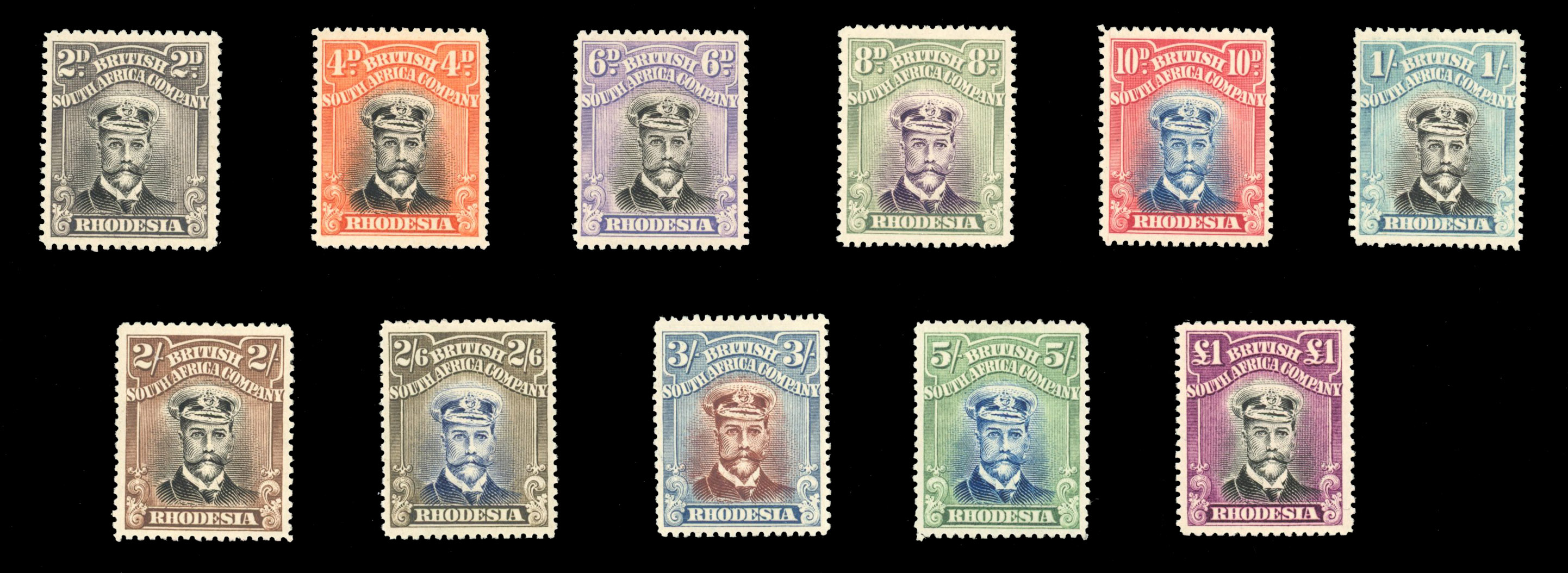 Rhodesia SG 312-322 1922-4 Admirals Head Die IIIB white paper perf 15 set mint