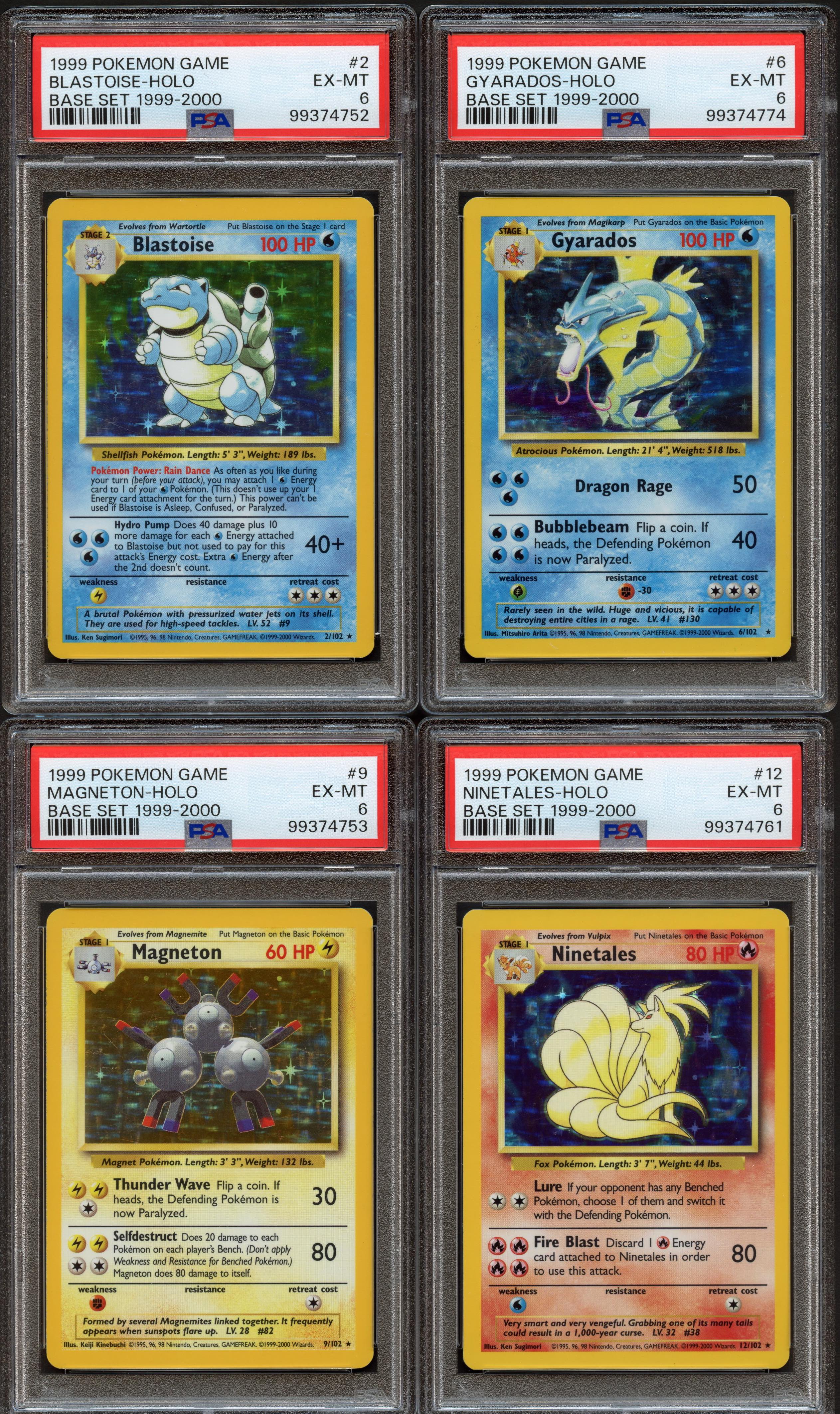 PSA 6 - 4th Print Base Set - Blastoise, Gyarados, Magneton, Ninetales - 4 Card Bundle