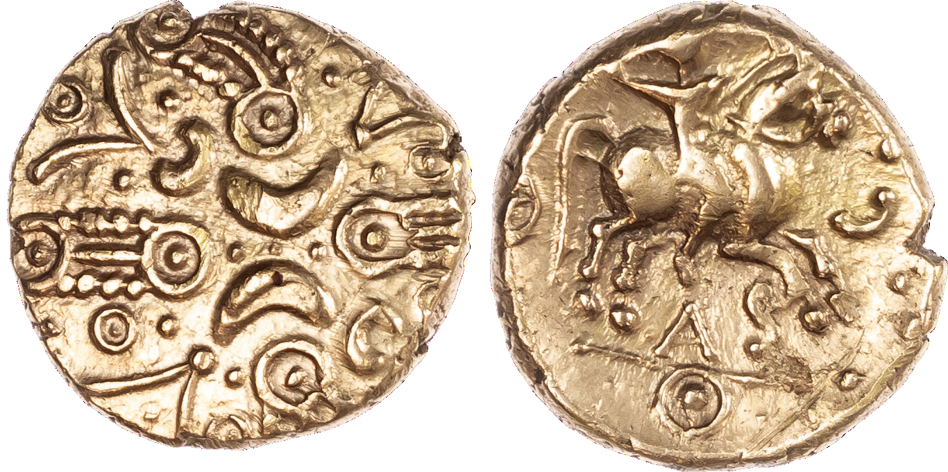 Trinovantes and Catuvellauni, Tasciovanus (c. 20 BC-AD 10) AV Stater, 5.45g. Two crossed wreaths, ends terminating in