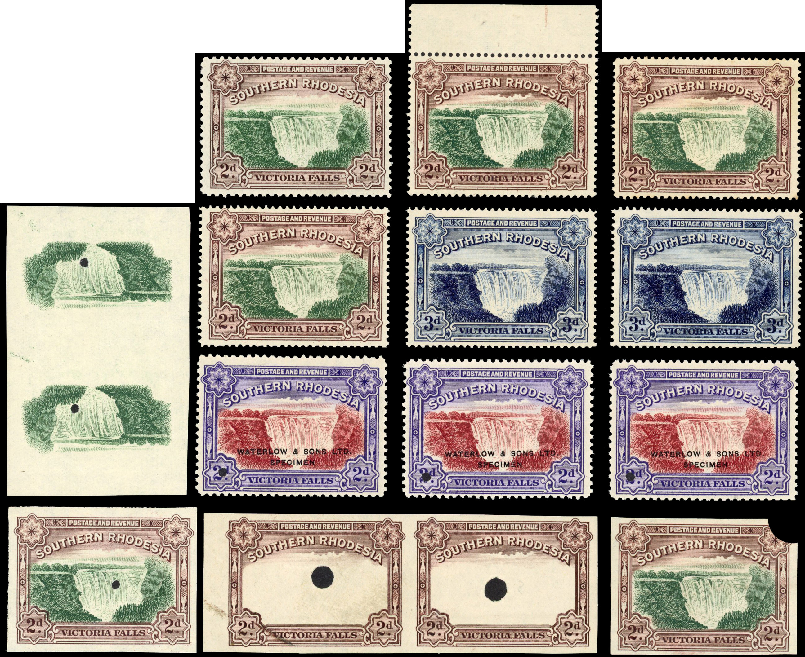 Southern Rhodesia SG 35-b 1935 Falls issued stamps and proofs
