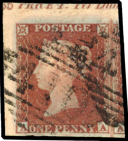 1841 1d Red-brown Pl.135. (Alphabet II, Thicker lavender tinted paper). Used top left hand corner marginal