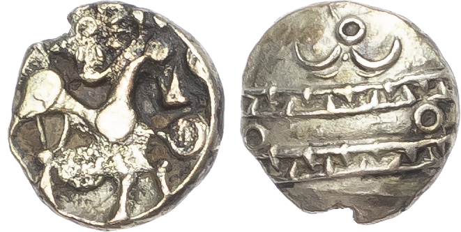 Atrebates & Regini, Uninscribed (c. 60-20 BC) AV ¼ Stater, ‘Guildford Tramlines’ type, 1.10g. 
