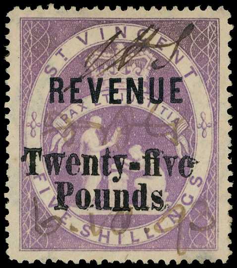 1893-95 'Twenty-five/ Pounds' on 5s lilac,...