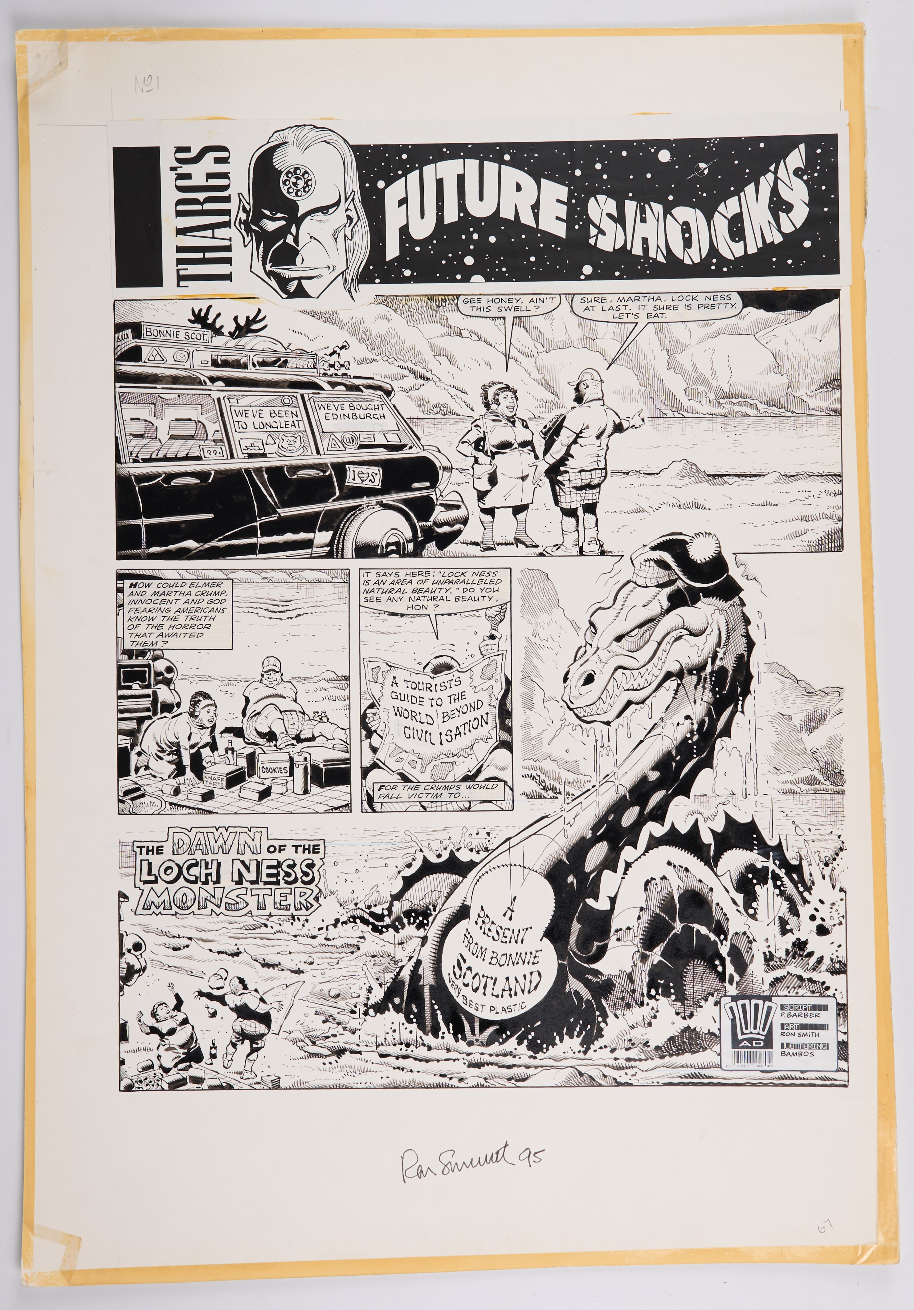 Ron Smith 2000 AD Prog #674 Tharg's Future Shocks The Dawn Of The Loch Ness Monster Signed (Fleetway, 1990) Total 3
