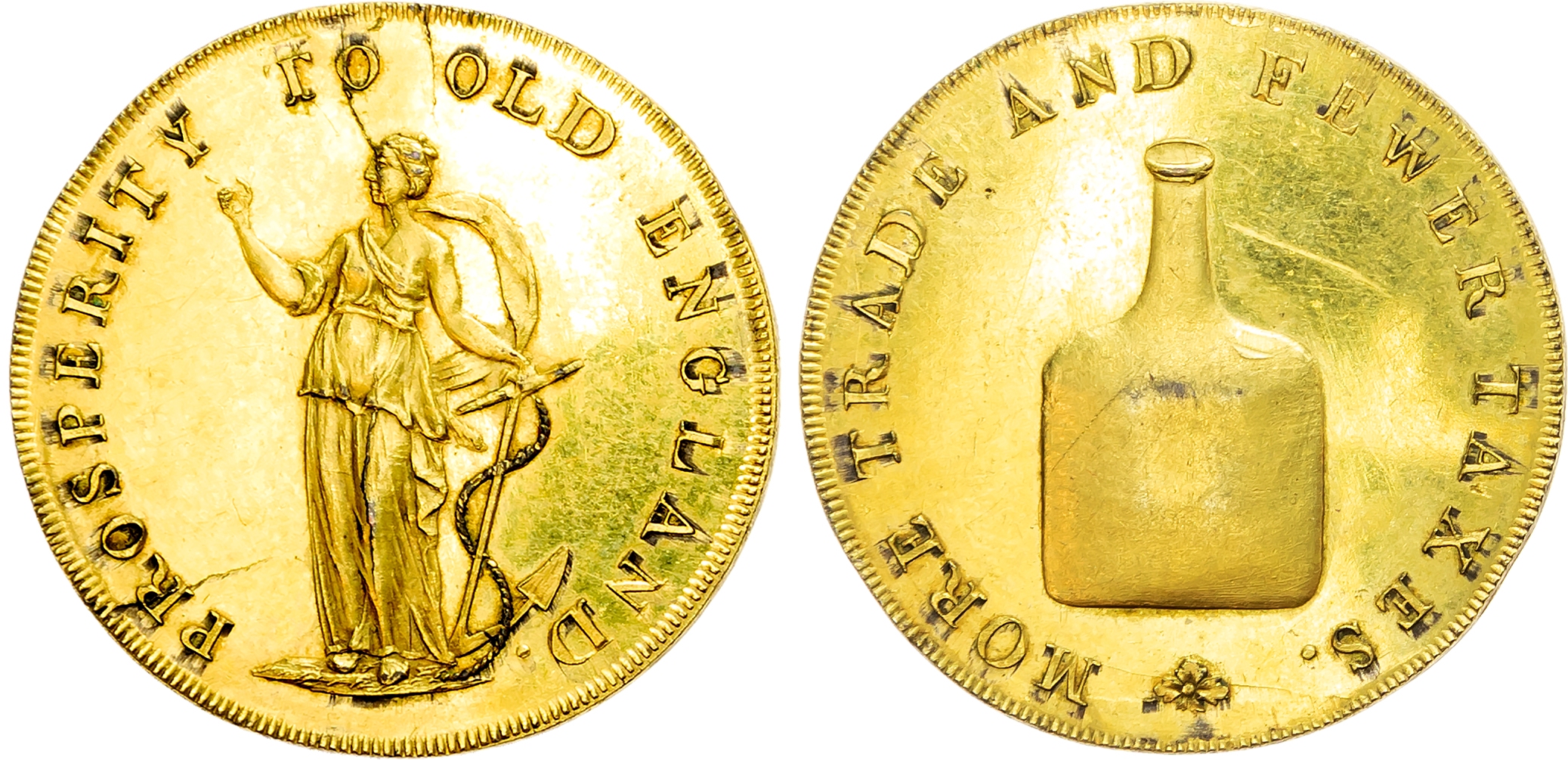 Norf . Norwich , Richard Dinmore & Son Gilt Proof Halfpenny, A Bottle, rev . Figure of Hope standing, edge plain, 29.9mm …