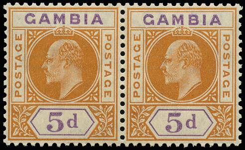 GAMBIA SG 77/a 1909 5d ORANGE AND PURPLE DENTED FRAME