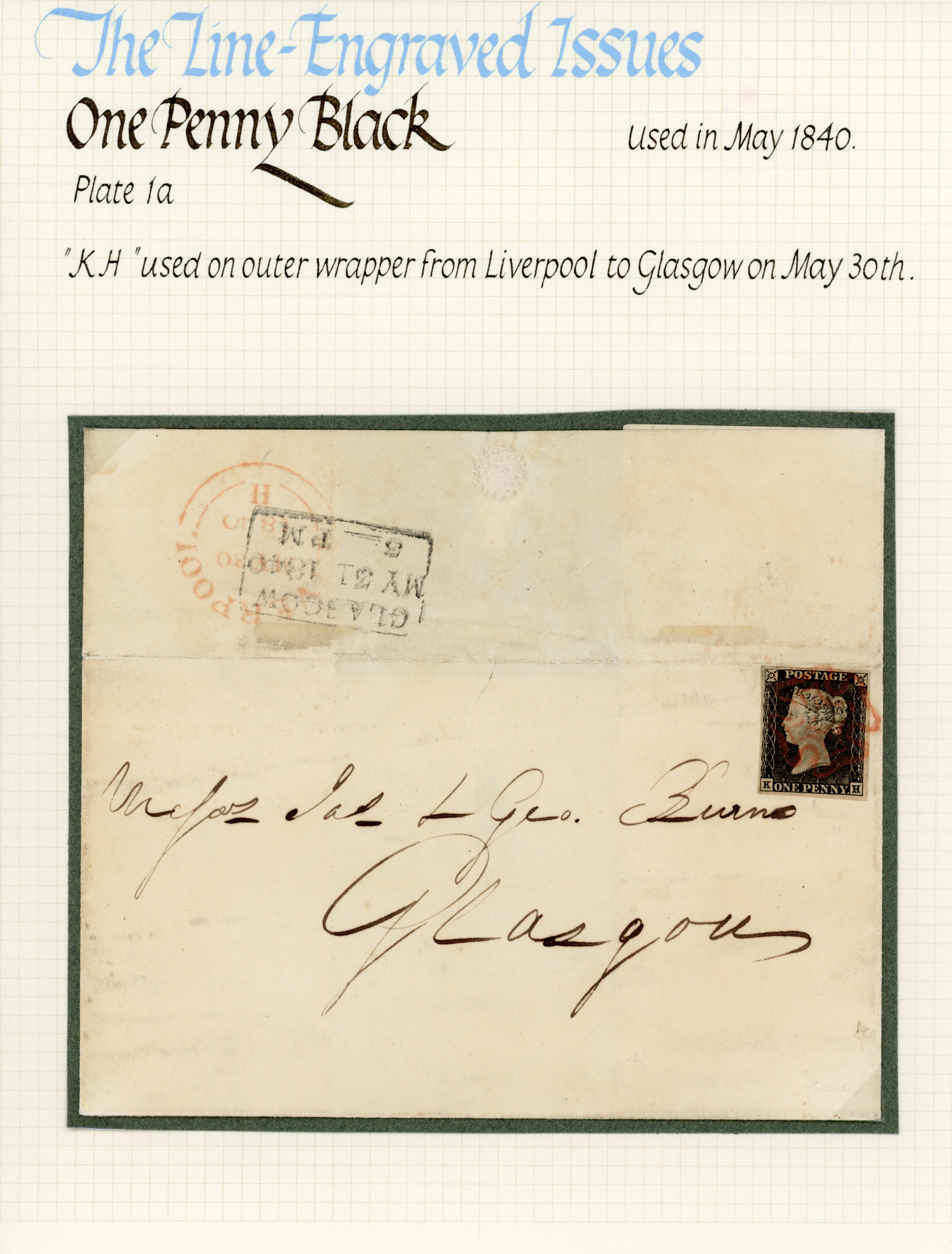 1840 1d Black Pl.1a. “May Date”. Clean wrapper sent from Liverpool to Glasgow MY.30.1840