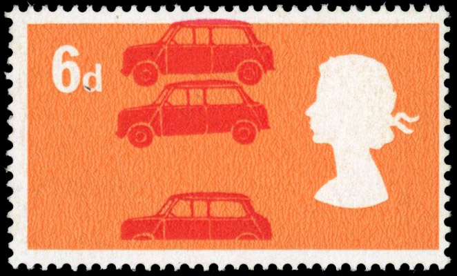 GB 1966 British Technology 6d cars, ordinary, unmounted mint o.g. error ‘’DEEP BLUE (JAGUAR AND INSCRIPTION) OMITTED'