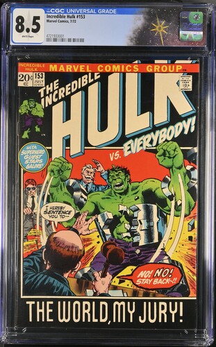 Incredible Hulk #153 CGC 8.5 Herb Trimpe and John Severin cover (Marvel Comics, 1972) White pages