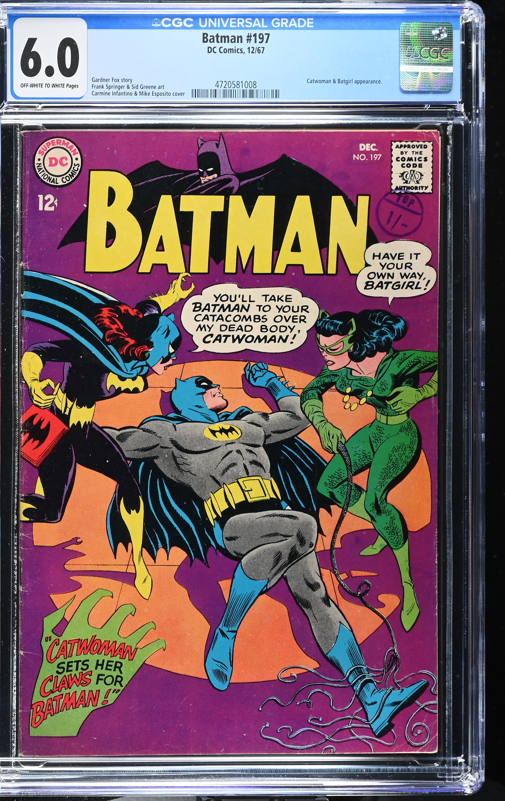 Batman #197 CGC 6.0 "Catwoman Sets Her Claws for Batman!" (DC Comics, 1967) Off-White to White Pages