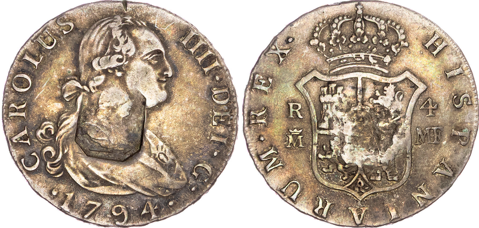 George III (1760-1820), Emergency Issues, (1791-99), Countermarked AR Half Dollar (4 Reales) of Charles IV.