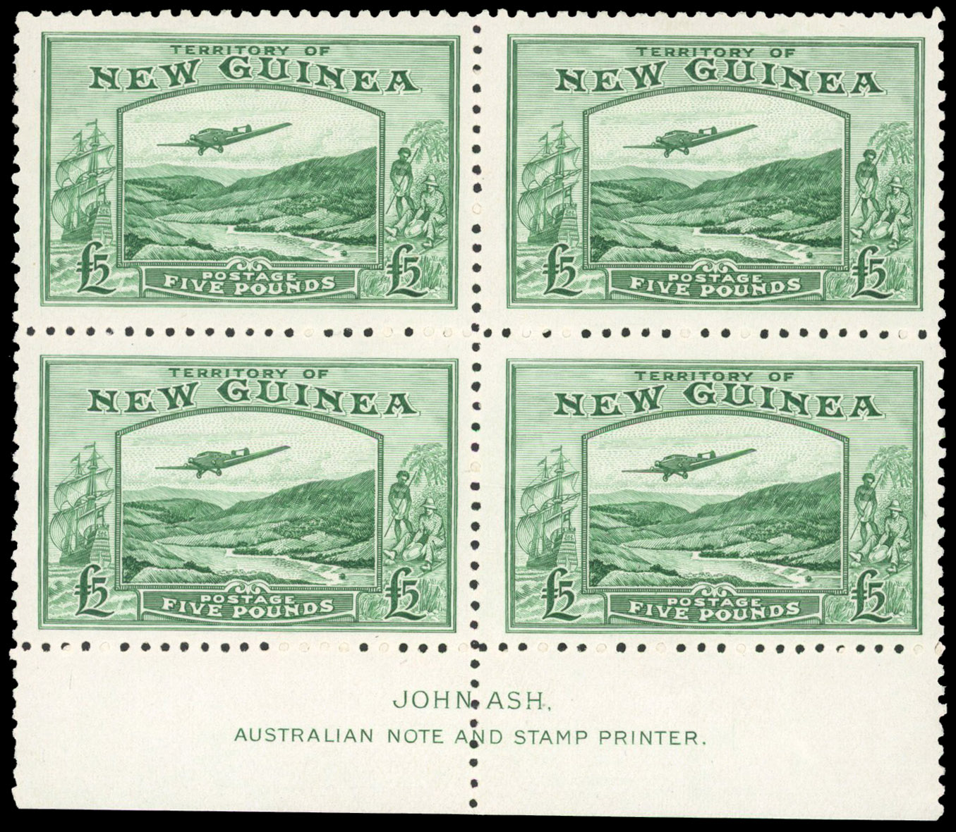 New Guinea 1935 Air £5 imprint block of 4
