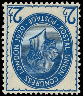 1929 PUC 2½d blue, variety WATERMARK INVERTED.