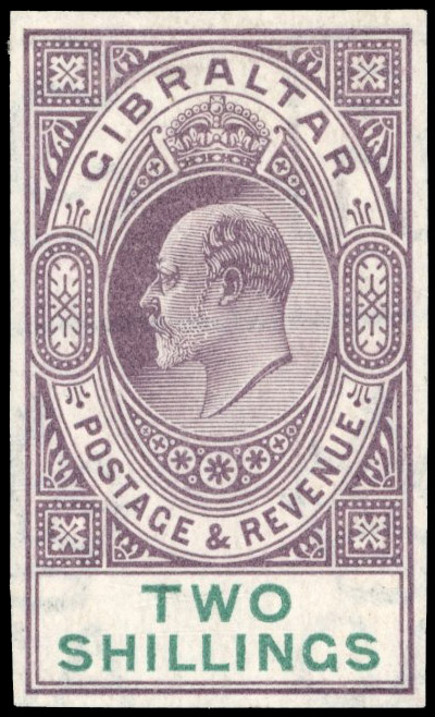 Gibraltar SG 52 1903 2s imperforate colour trial