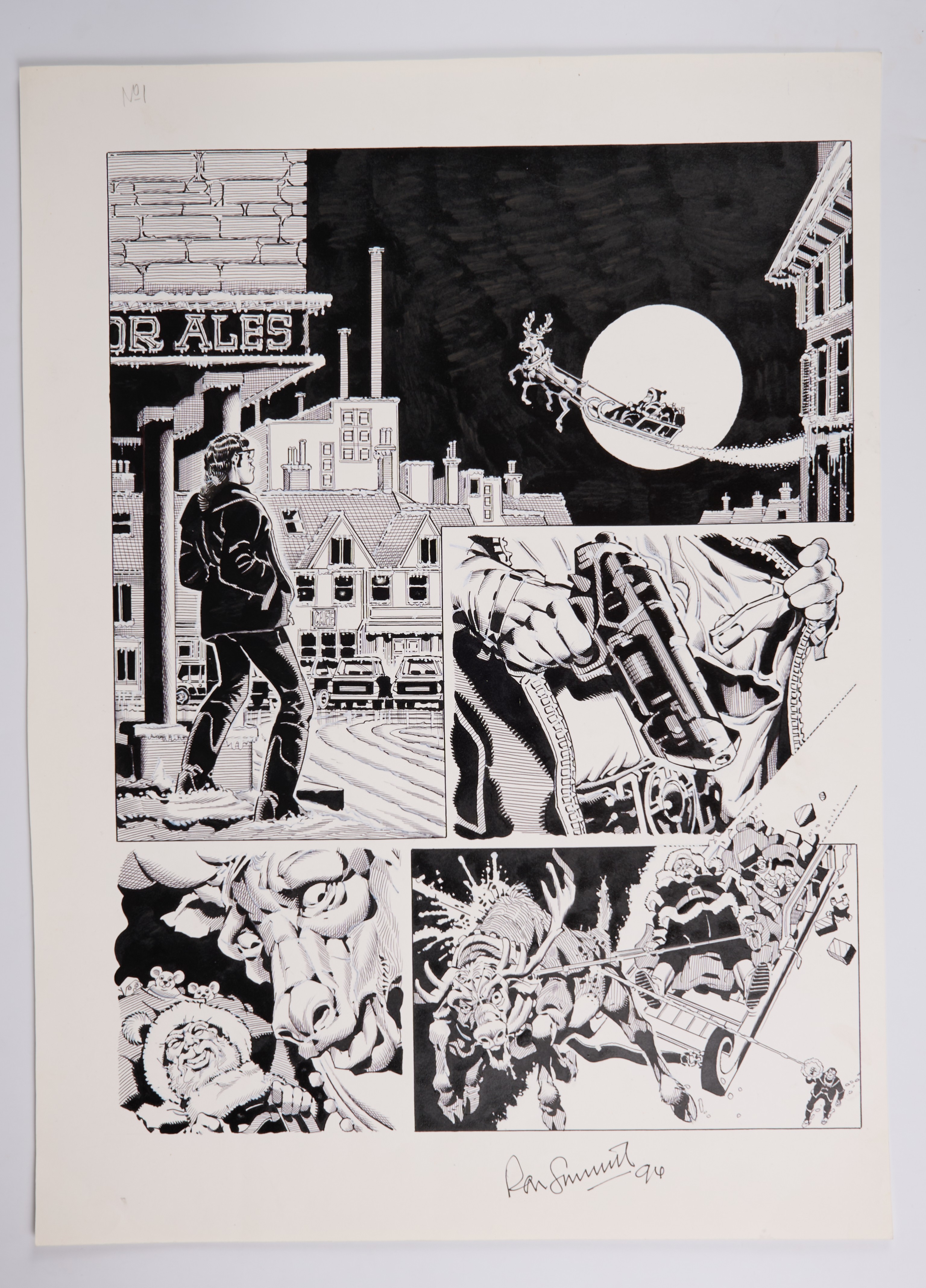 Ron Smith 2000 AD Prog #868 Inked Story Pages Thargs Future Shock The Night Stanta (Fleetway, 1994) Total 5