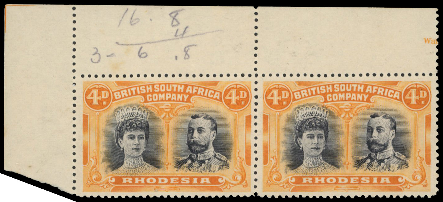 4d black and orange SG 140 corner pair, position 2 gash in ear mint