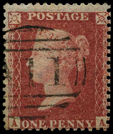 GB USED ABROAD: 1857 1d rose-red, plate 58...