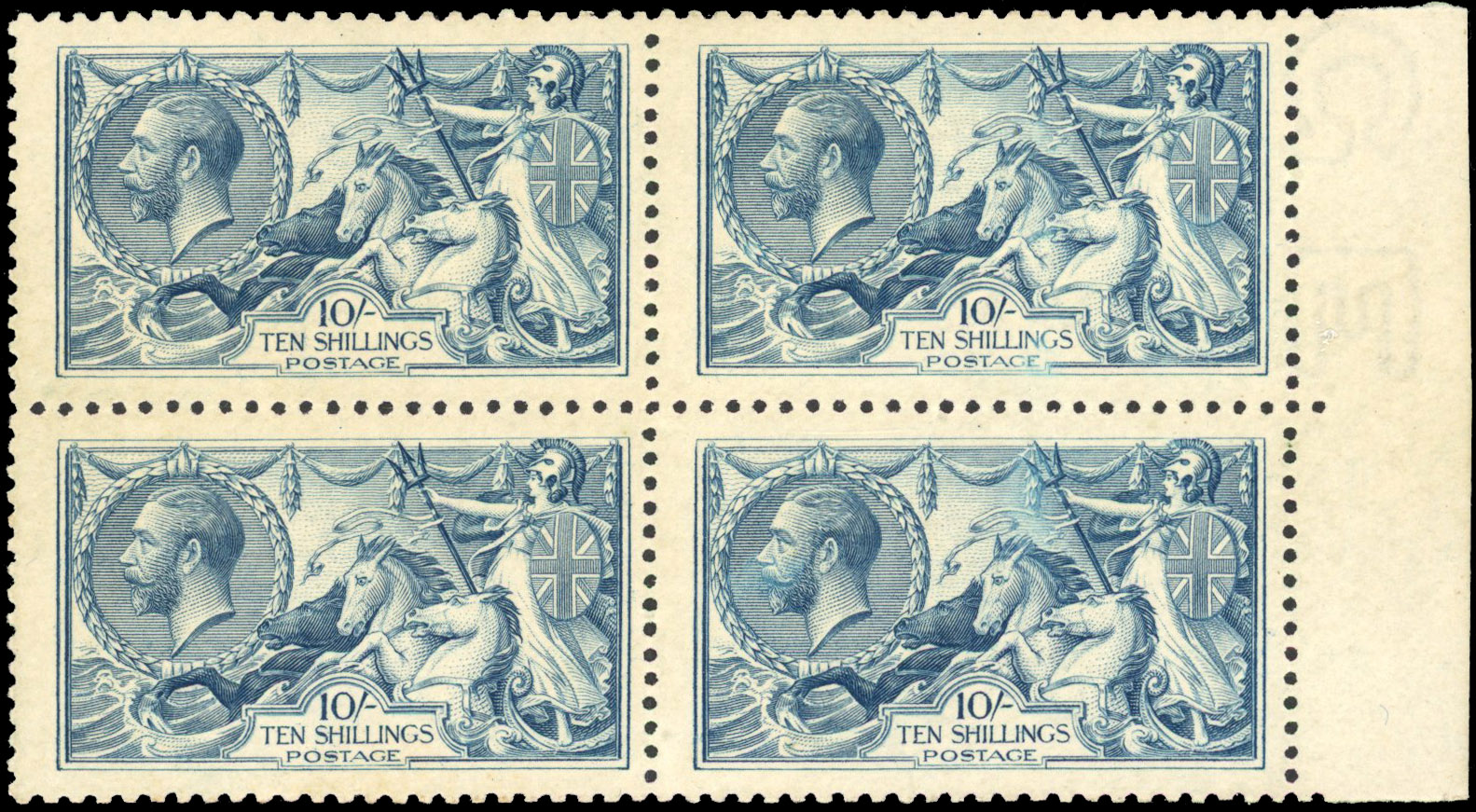 GB 1918-19 BW printing 10s dull grey-blue block mint